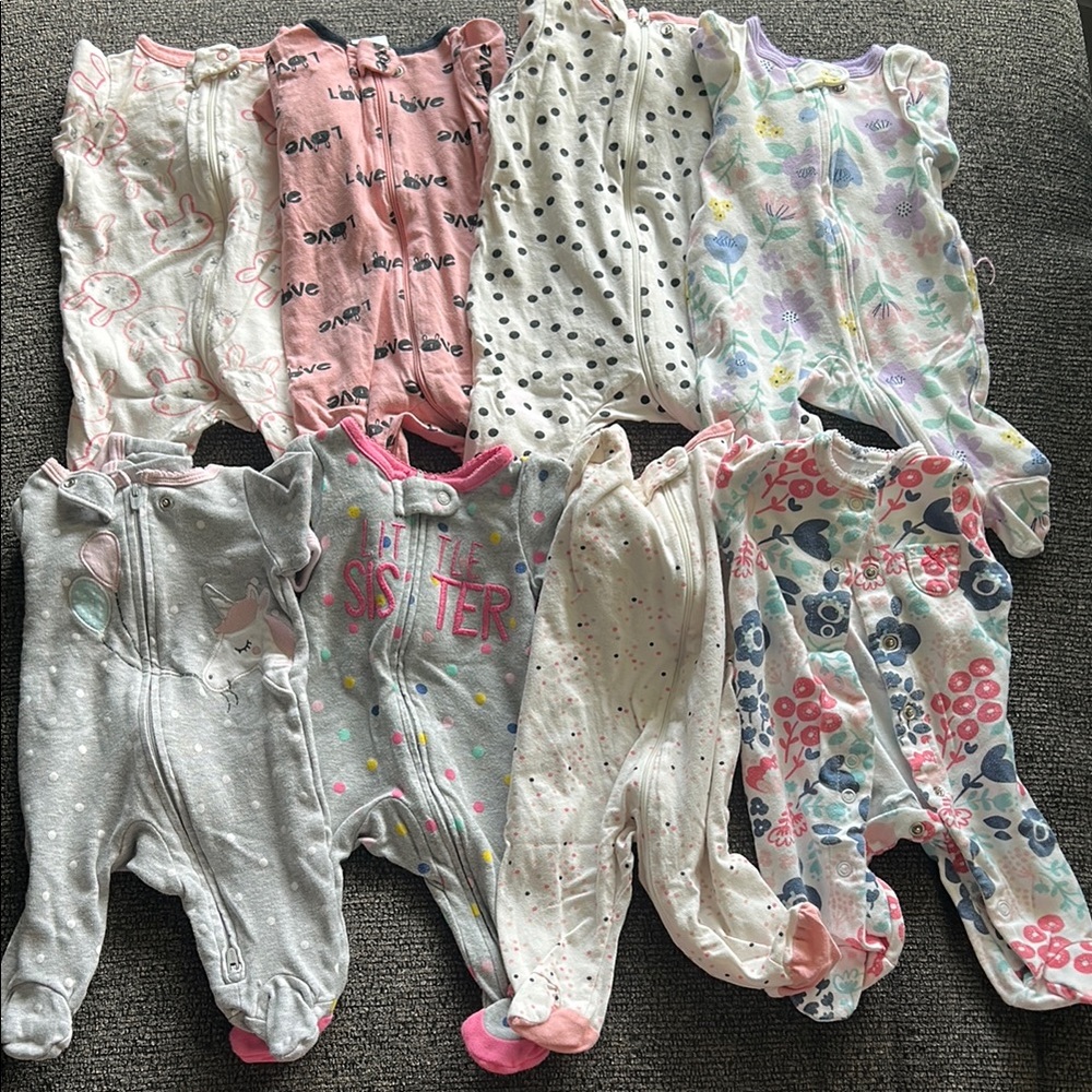 Bundle of 8 newborn girl footie Pjs